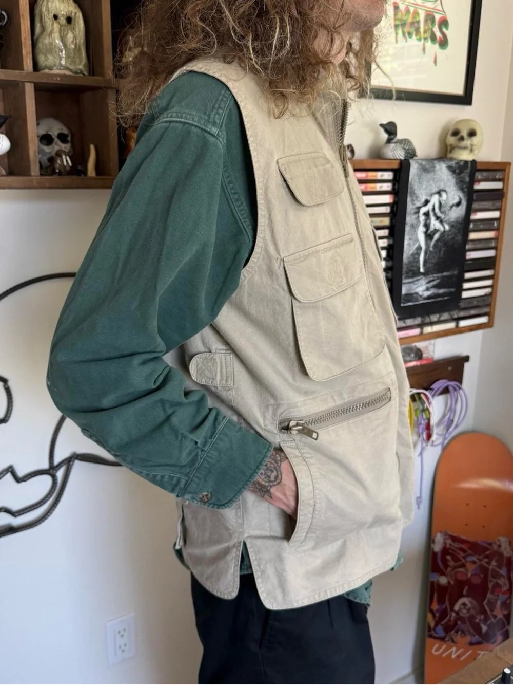 Vintage 80s Banana Republic Khaki Hooded Bush Vest Utility Gorpcore ~ Size M